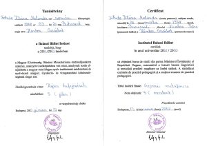 Certificat bursă Balassi — Fekete KLM