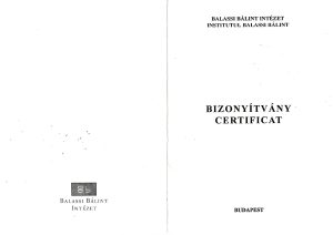 Certificat bursă Balassi ext — Fekete KLM