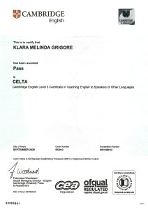 Diplomă CELTA Cambridge — Grigore KLM, pagina 1