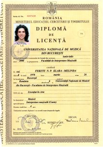 Diplomă licență canto față — Fekete KLM