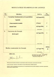 Diplomă licență canto verso — Fekete KLM