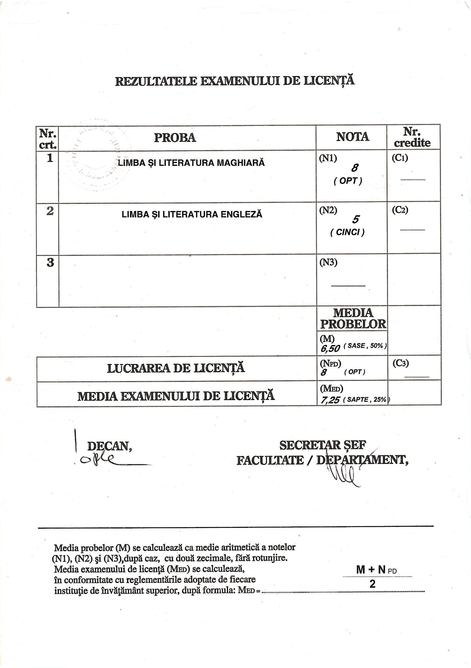 Diplomă licență filologie 2001 verso — Fekete KLM