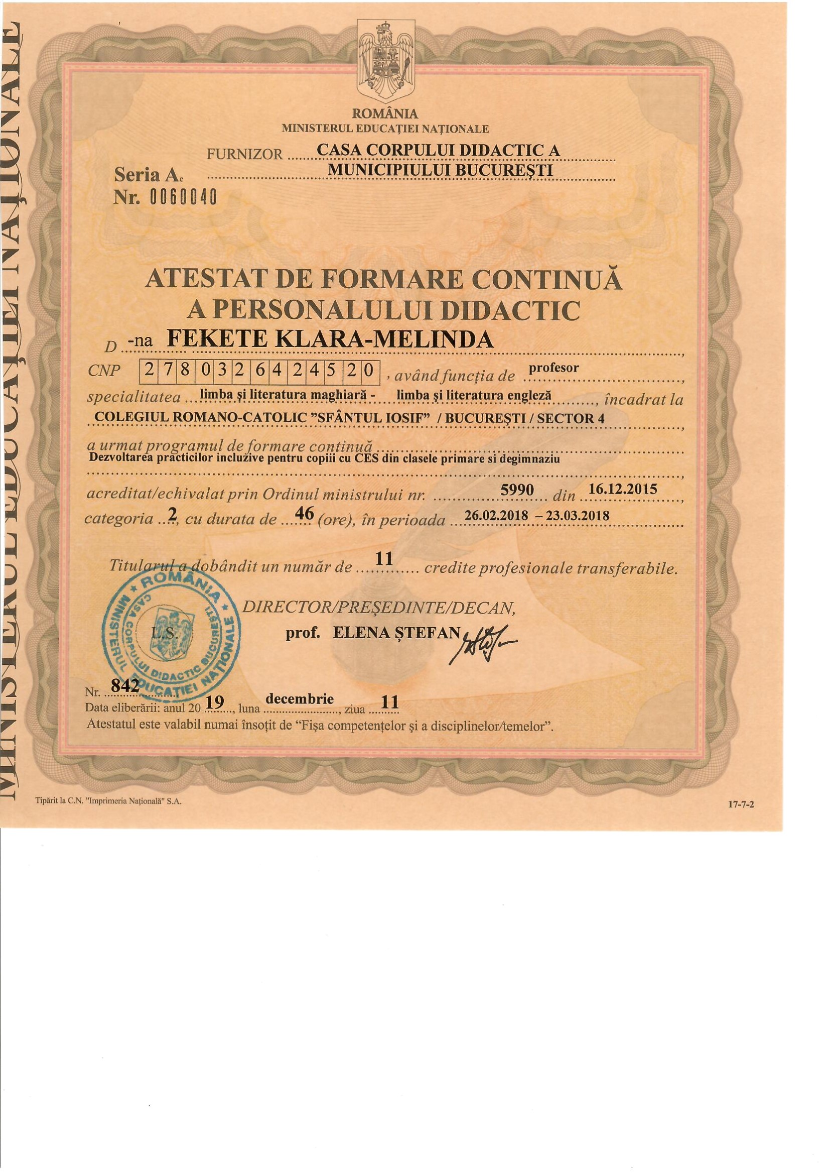 Atestat formare 2018 — Fekete KLM