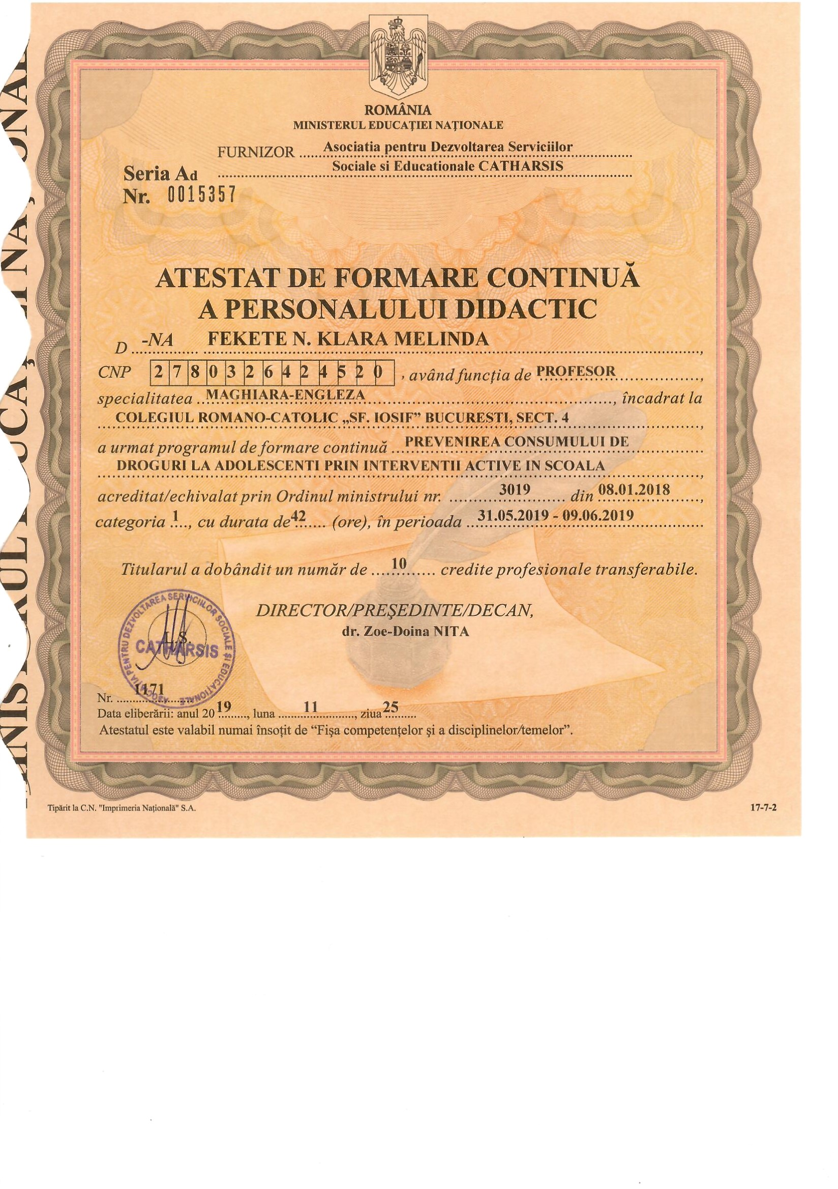 Atestat formare 2019 — Fekete KLM