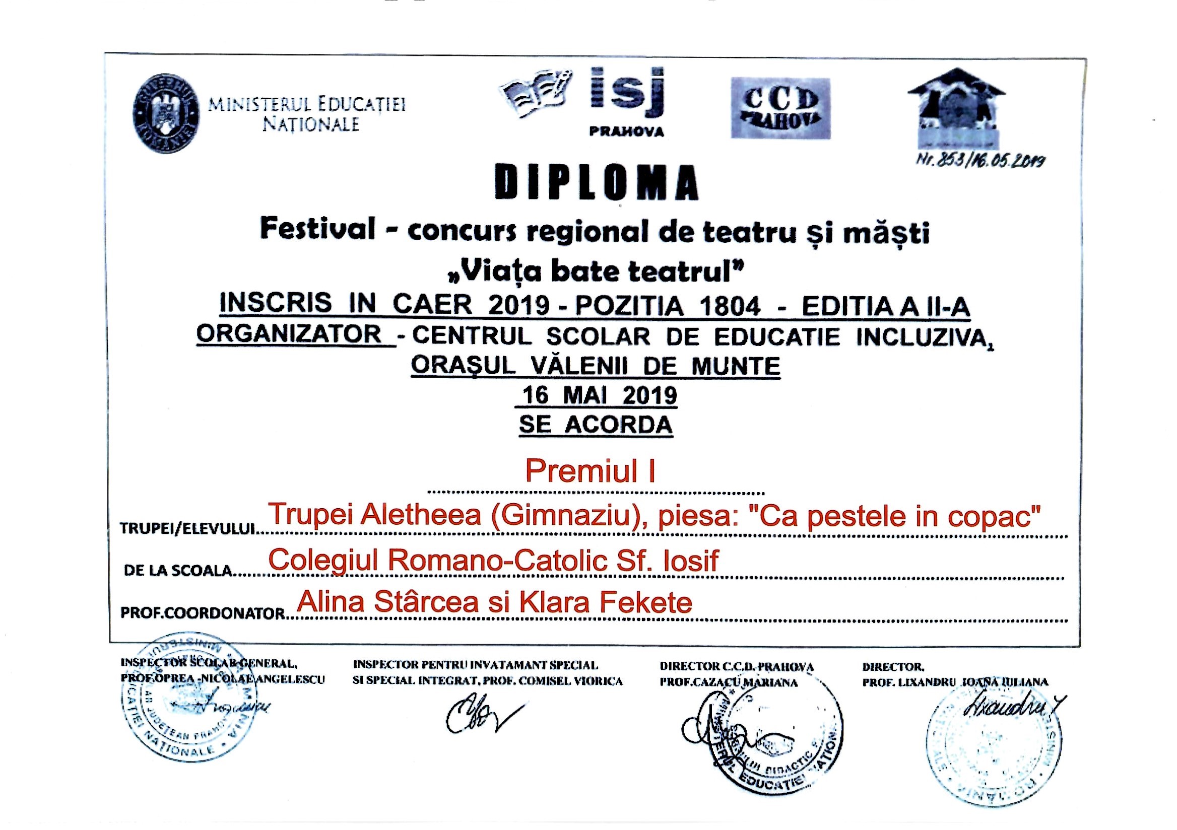 Diplomă festival teatru 2019 — Fekete KLM