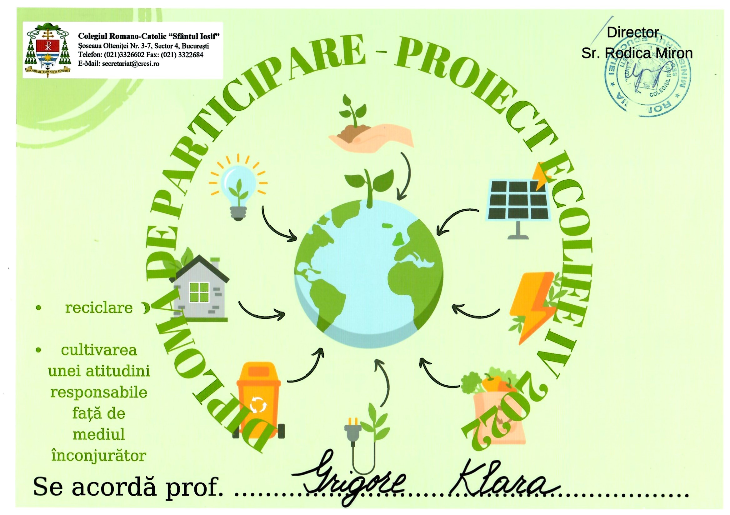 Diplomă participare reciclare — Grigore KLM