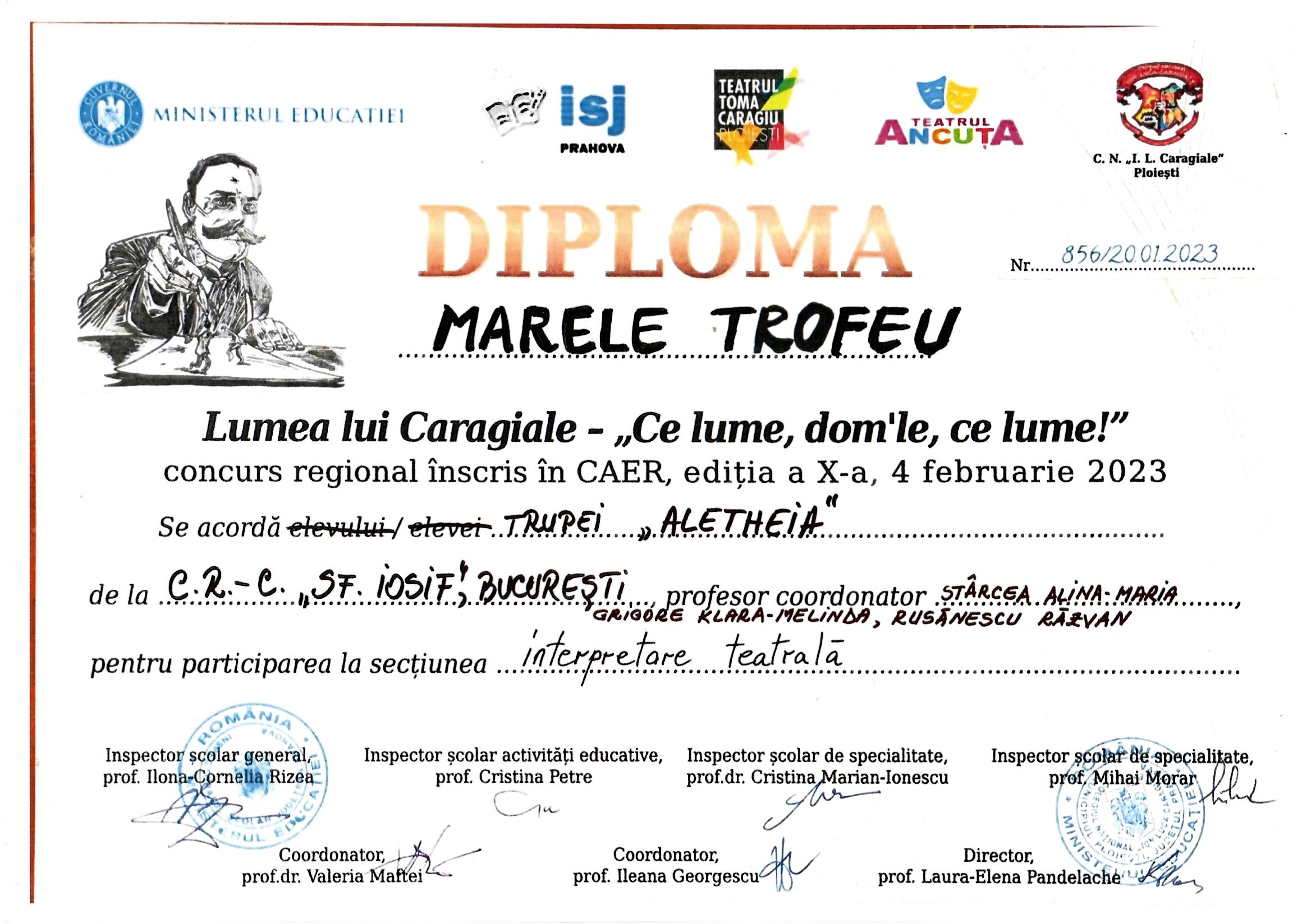 Diplomă participare teatru 2023 față — Fekete KLM